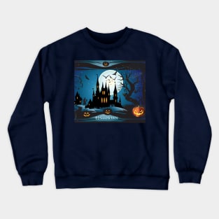 Dark Haunted House Halloween Party Festival Modern abstract design, pumpkin, magic night sky and more / Holiday Crewneck Sweatshirt